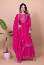 Prazu Fashion Pink Chinon Silk Sequence Embroidered Sharara Suit - Distacart
