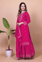 Prazu Fashion Pink Chinon Silk Sequence Embroidered Sharara Suit - Distacart