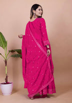 Prazu Fashion Pink Chinon Silk Sequence Embroidered Sharara Suit - Distacart