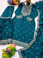 Prazu Fashion Rama Chinon Silk Sequence Embroidered Sharara Suit - Distacart