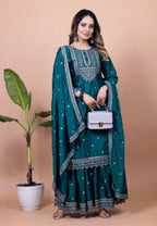 Prazu Fashion Rama Chinon Silk Sequence Embroidered Sharara Suit - Distacart