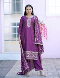 Teeya Creation Wine Color Chinnon Silk Embroidery Work Fully Stitched Salwar Suit