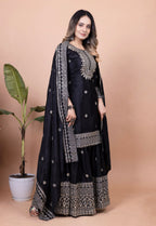 Teeya Creation Black Color Chinnon Silk Embroidery Work Fully Stitched Salwar Suit - Distacart