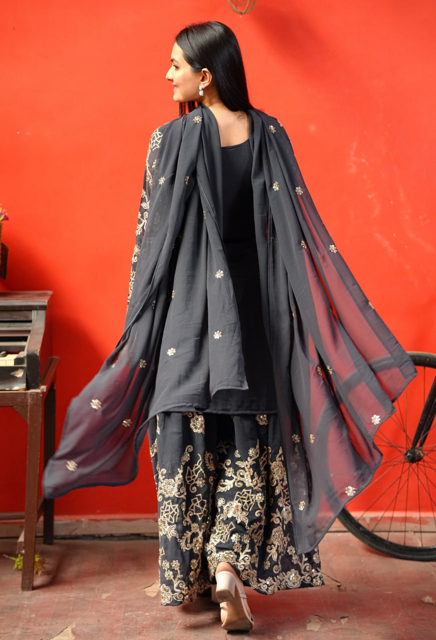 Teeya Creation Black Color Faux Georgette Embroidery Work Fully Stitched Salwar Suit