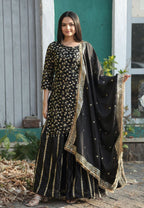 Teeya Creation Black Color Chinnon Silk Embroidery Work Fully Stitched Salwar Suit