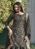 Teeya Creation Black Color Chinnon Silk Embroidery Work Fully Stitched Salwar Suit