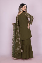 Teeya Creation Mehendi Color Faux Georgette Embroidery Work Fully Stitched Salwar Suit - Distacart