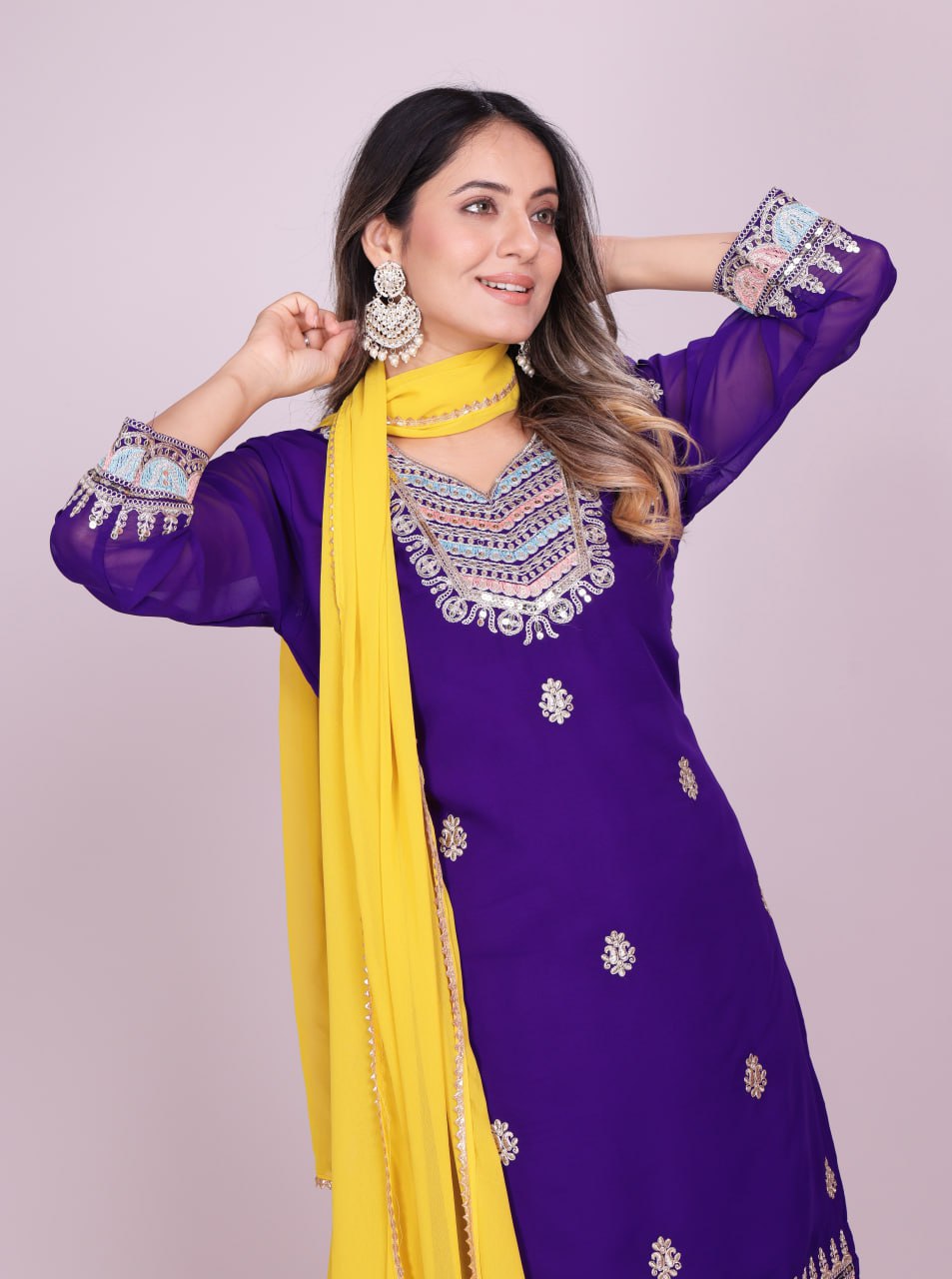 Teeya Creation Multi Color Faux Georgette Embroidery Work Fully Stitched Salwar Suit - Distacart