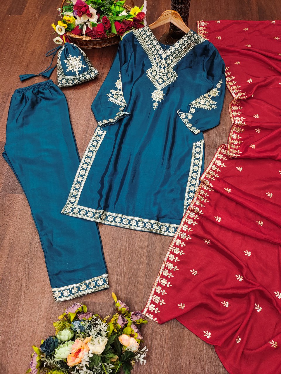 Prazu Fashion Royal Blue Chinon Silk Sequence Embroidered Salwar Suit - Distacart