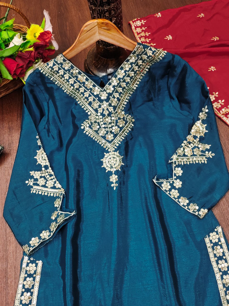 Prazu Fashion Royal Blue Chinon Silk Sequence Embroidered Salwar Suit - Distacart