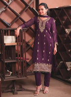 Prazu Fashion Dark Purple Georgette Sequence Embroidered Salwar Suit - Distacart