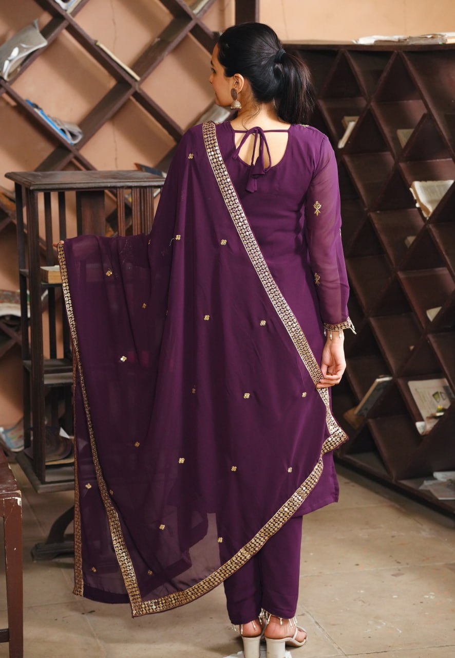 Prazu Fashion Dark Purple Georgette Sequence Embroidered Salwar Suit - Distacart