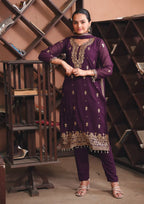 Prazu Fashion Dark Purple Georgette Sequence Embroidered Salwar Suit - Distacart