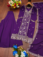 Prazu Fashion Purple Georgette Sequence Embroidered Sharara Suit - Distacart