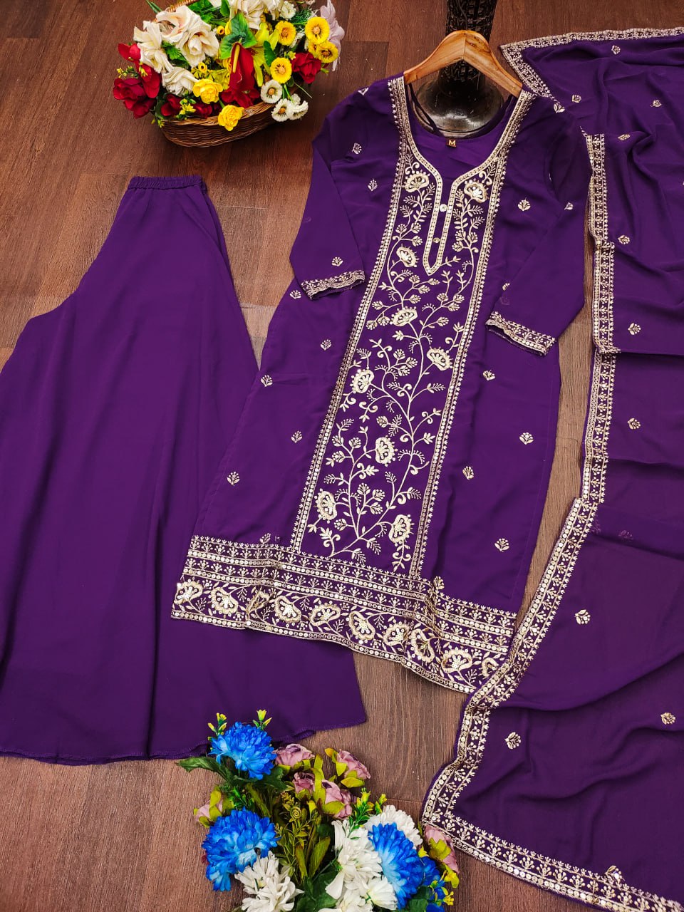 Prazu Fashion Purple Georgette Sequence Embroidered Sharara Suit - Distacart