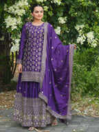 Prazu Fashion Violet Chinon Silk Sequence Embroidered Sharara Suit - Distacart
