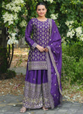 Prazu Fashion Violet Chinon Silk Sequence Embroidered Sharara Suit - Distacart