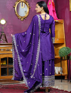 Prazu Fashion Violet Chinon Silk Sequence Embroidered Sharara Suit - Distacart