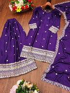 Prazu Fashion Violet Chinon Silk Sequence Embroidered Sharara Suit - Distacart