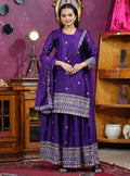Prazu Fashion Violet Chinon Silk Sequence Embroidered Sharara Suit - Distacart