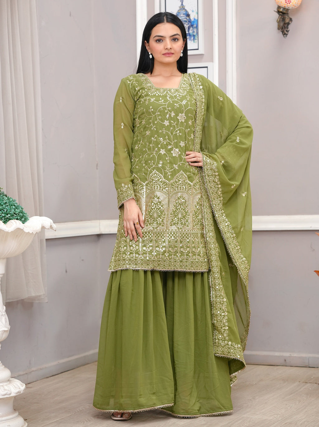 Lehenga Mart Mahendi Georgette Gorgeous Sharara Suit For Wedding Wear - Distacart