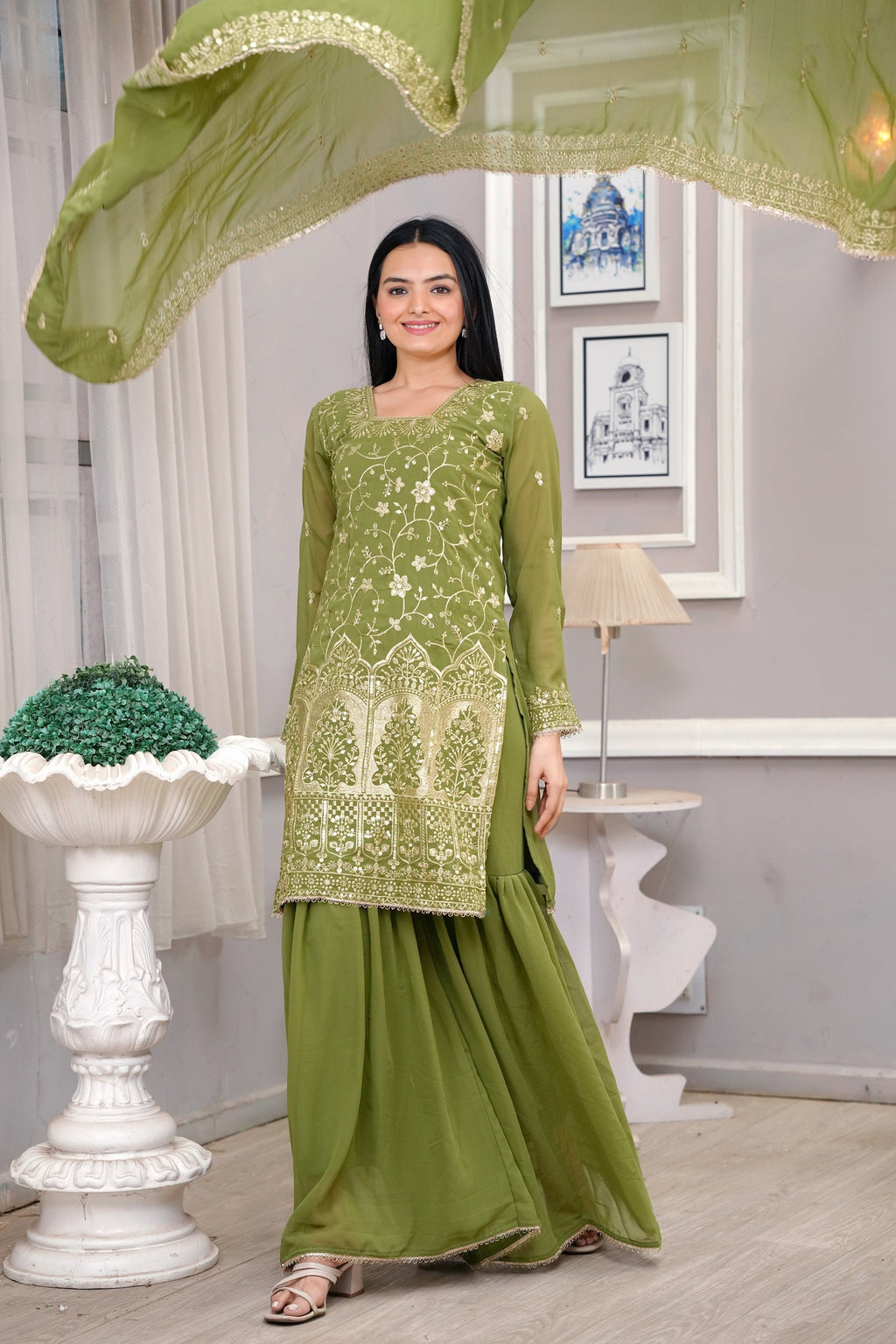 Lehenga Mart Mahendi Georgette Gorgeous Sharara Suit For Wedding Wear - Distacart