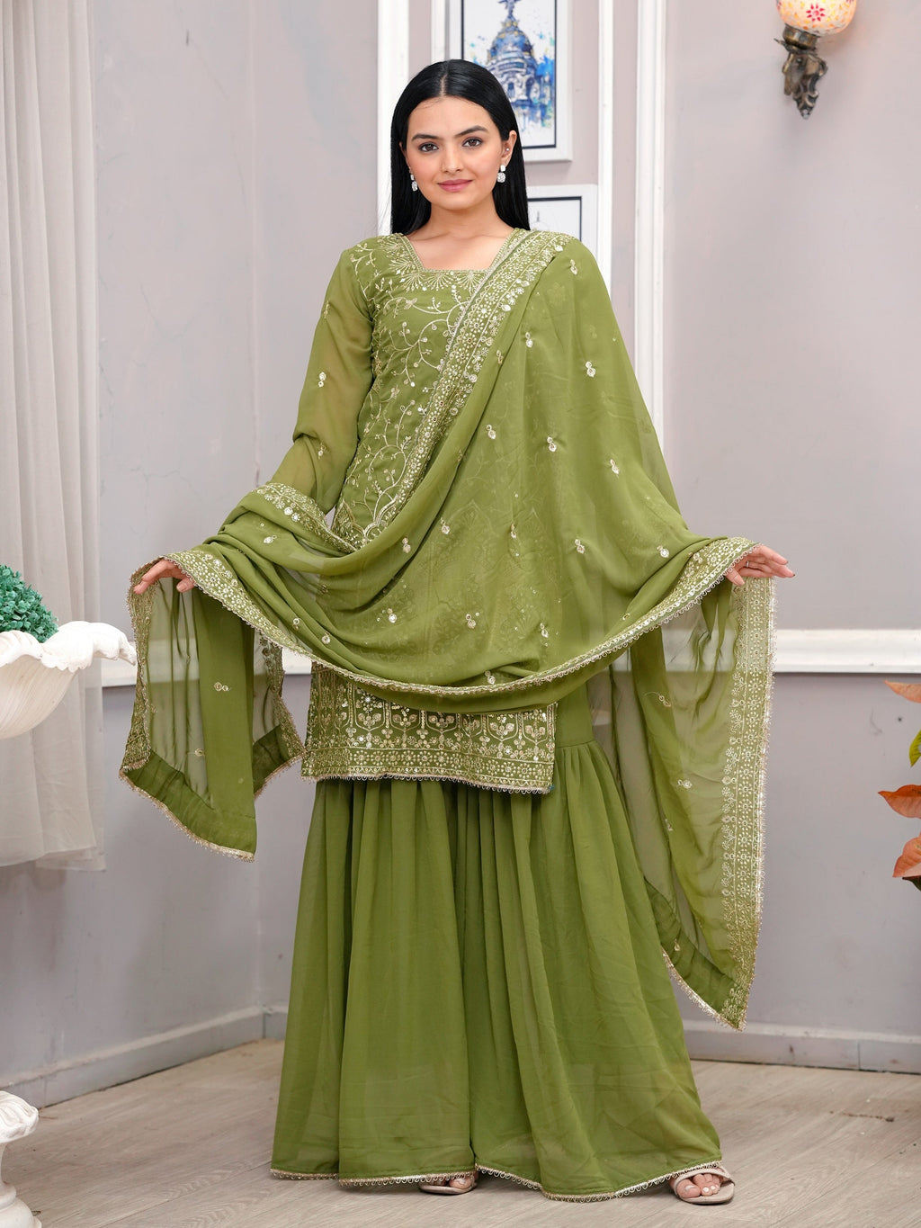 Lehenga Mart Mahendi Georgette Gorgeous Sharara Suit For Wedding Wear - Distacart
