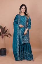 Lehenga Mart Teal Chinon Gorgeous Chinon Sharara Suit For Wedding Wear - Distacart