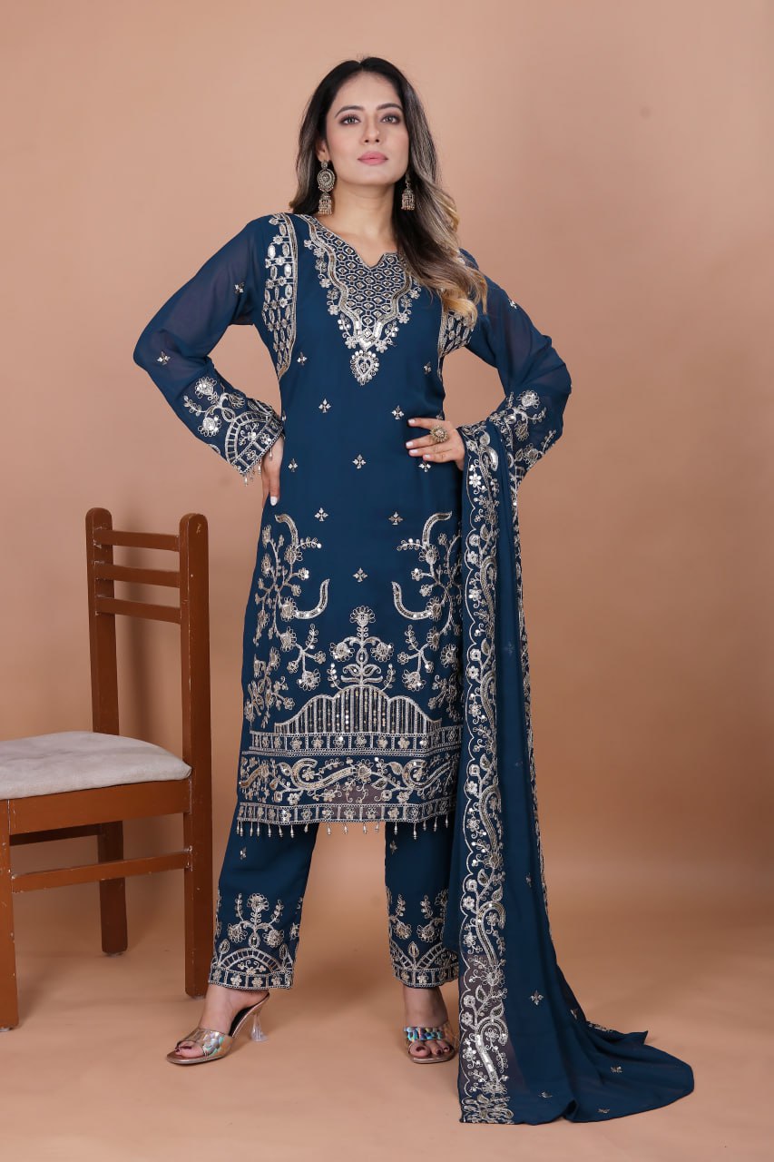 Prazu Fashion Blue Georgette Sequence Embroidered Salwar Suit - Distacart