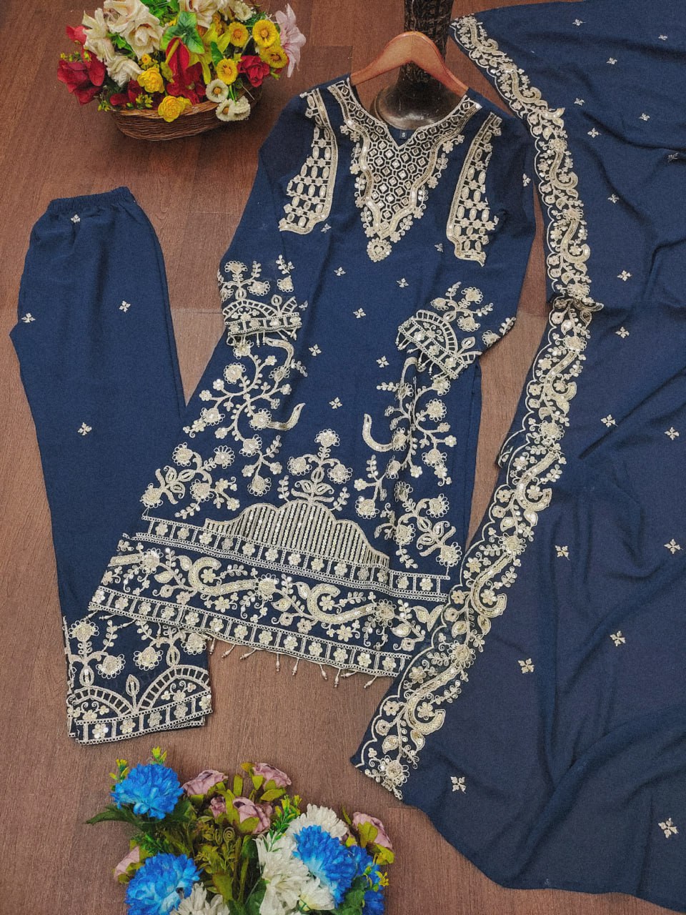 Prazu Fashion Blue Georgette Sequence Embroidered Salwar Suit - Distacart