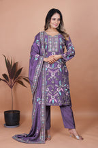 Prazu Fashion Dark Lavender Chinon Silk Sequence Embroidered Salwar Suit - Distacart