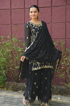 Prazu Fashion Black Georgette Sequence Embroidered Sharara Suit - Distacart
