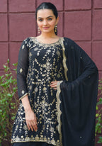 Prazu Fashion Black Georgette Sequence Embroidered Sharara Suit - Distacart