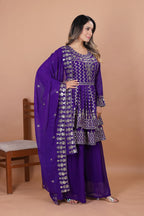 Prazu Fashion Violet Blue Georgette Sequence Embroidered Sharara Suit - Distacart