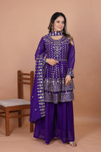 Prazu Fashion Violet Blue Georgette Sequence Embroidered Sharara Suit - Distacart