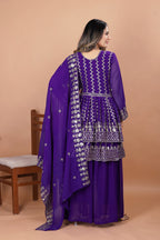 Prazu Fashion Violet Blue Georgette Sequence Embroidered Sharara Suit - Distacart