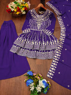 Prazu Fashion Violet Blue Georgette Sequence Embroidered Sharara Suit - Distacart