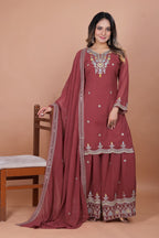 Prazu Fashion Gajri Red Georgette Embroidered Sharara Suit - Distacart