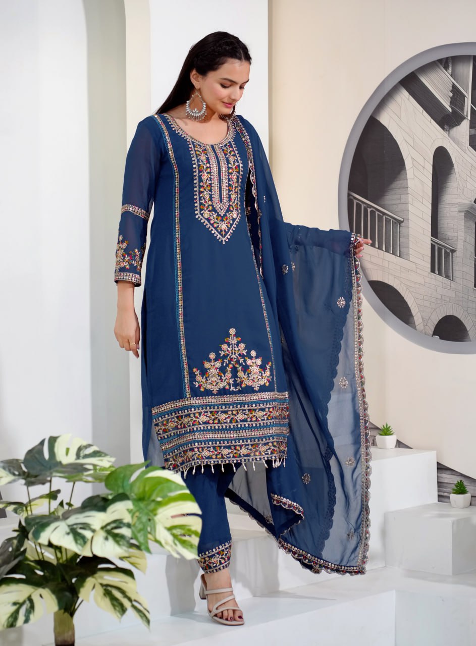 Prazu Fashion Blue Georgette Sequence Embroidered Salwar Suit - Distacart