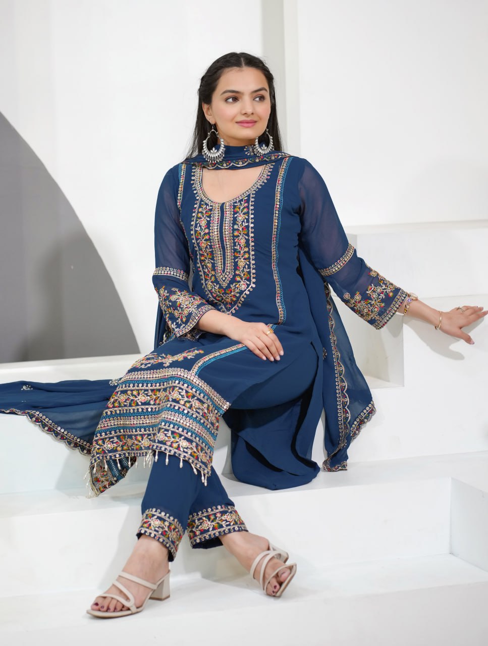 Prazu Fashion Blue Georgette Sequence Embroidered Salwar Suit - Distacart