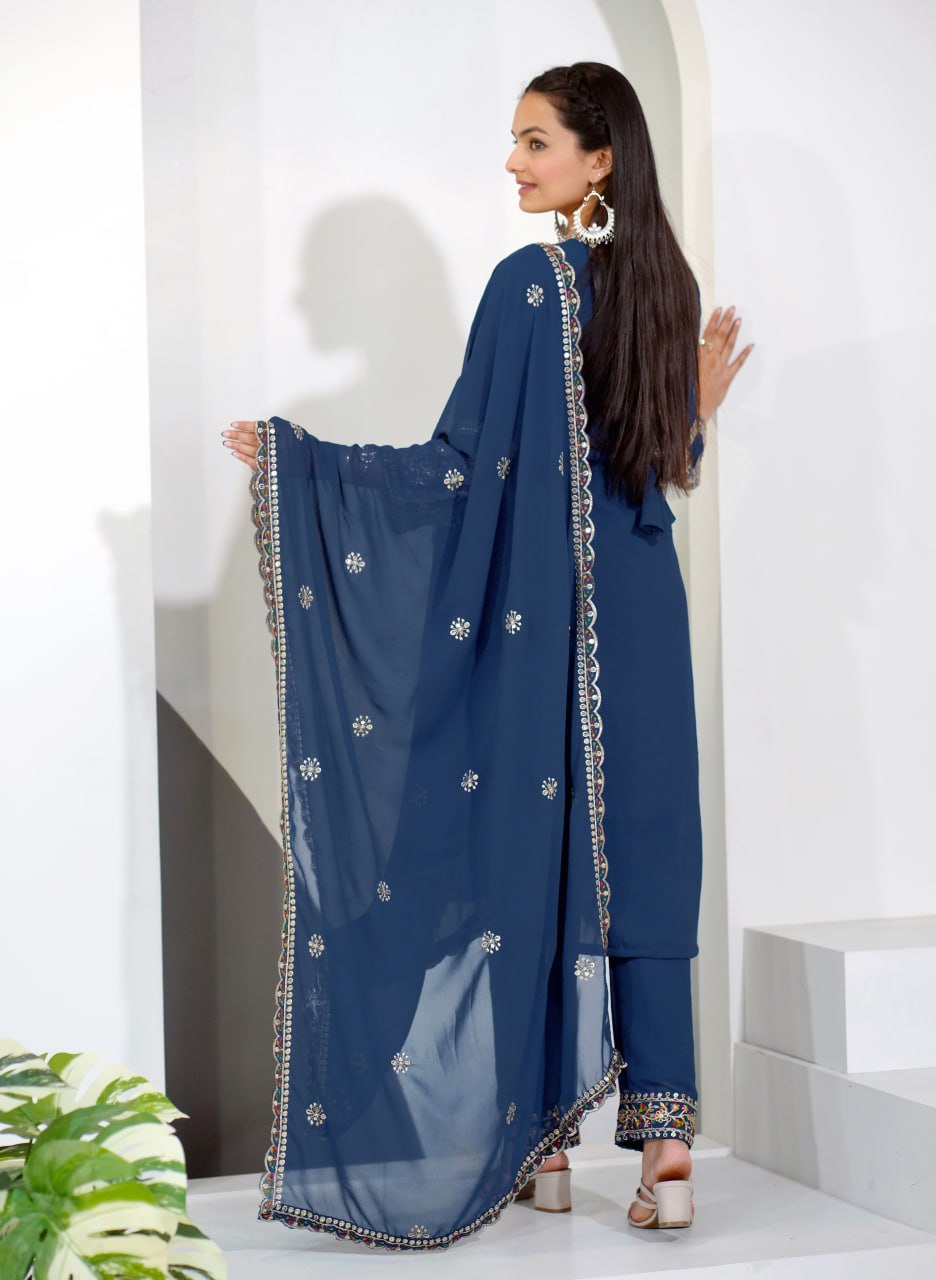 Prazu Fashion Blue Georgette Sequence Embroidered Salwar Suit - Distacart
