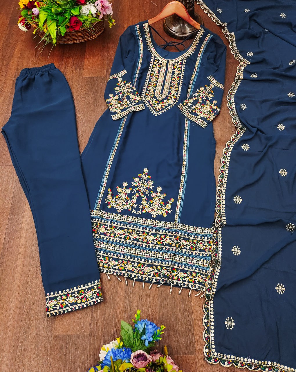 Prazu Fashion Blue Georgette Sequence Embroidered Salwar Suit - Distacart