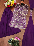 Prazu Fashion Purple Tapeta Silk With Fusing Embroidered Mirror Work Sharara Suit - Distacart