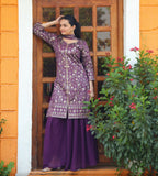 Prazu Fashion Purple Tapeta Silk With Fusing Embroidered Mirror Work Sharara Suit - Distacart
