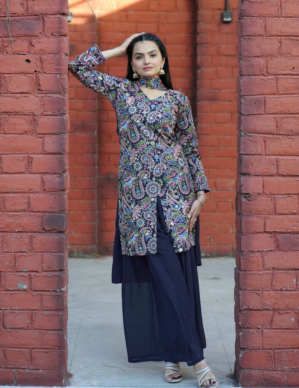 Prazu Fashion Blue Tapeta Silk With Fusing Embroidered Sharara Suit - Distacart
