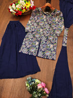 Prazu Fashion Blue Tapeta Silk With Fusing Embroidered Sharara Suit - Distacart