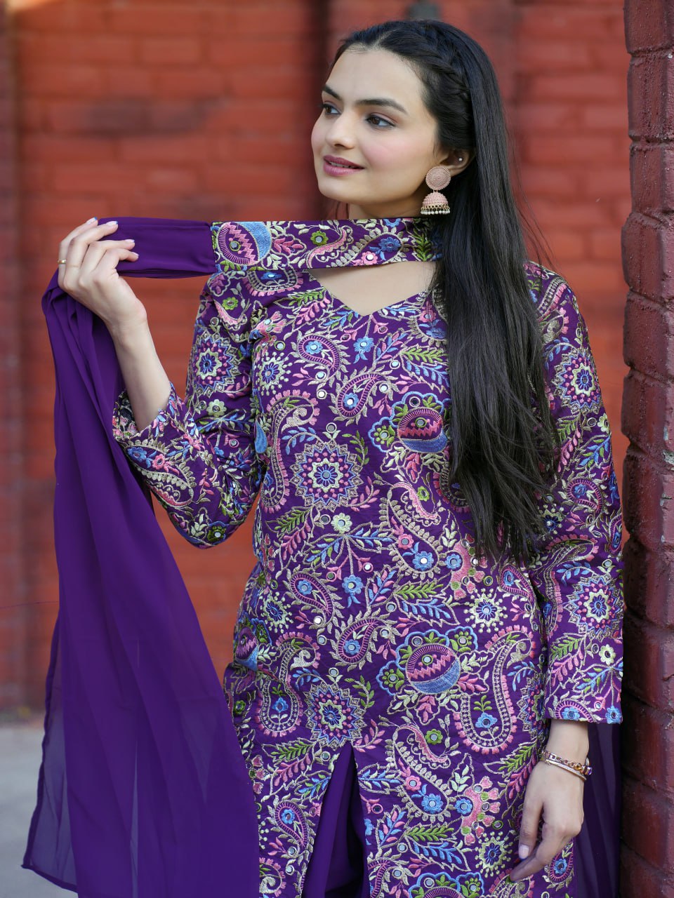 Prazu Fashion Violet Tapeta Silk With Fusing Embroidered Sharara Suit - Distacart
