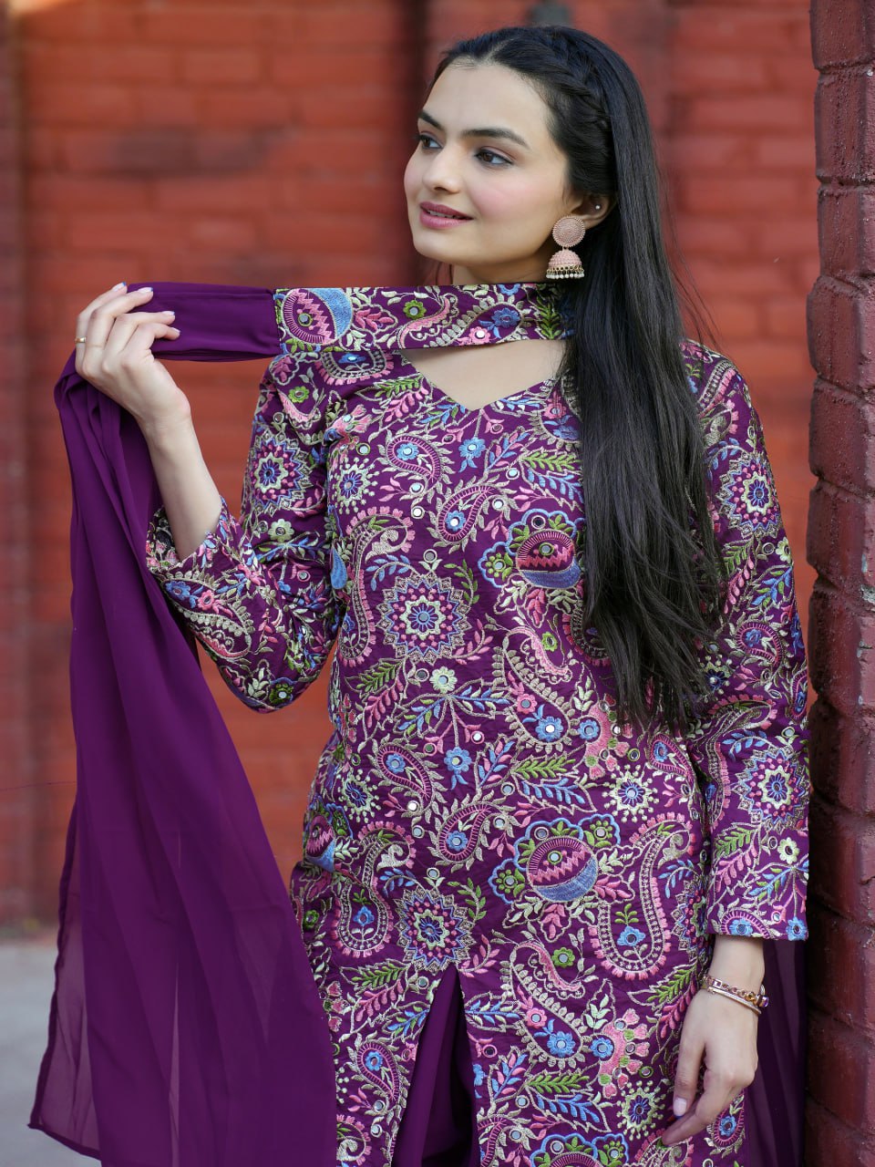 Prazu Fashion Wine Tapeta Silk With Fusing Embroidered Sharara Suit - Distacart