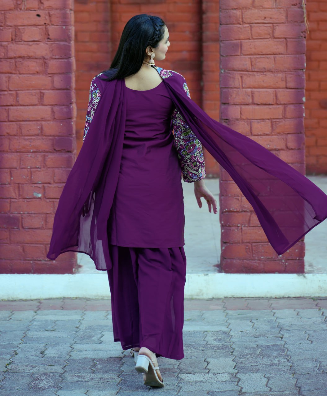 Prazu Fashion Wine Tapeta Silk With Fusing Embroidered Sharara Suit - Distacart