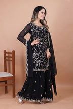 Prazu Fashion Black Georgette Embroidered Sequence Sharara Suit - Distacart